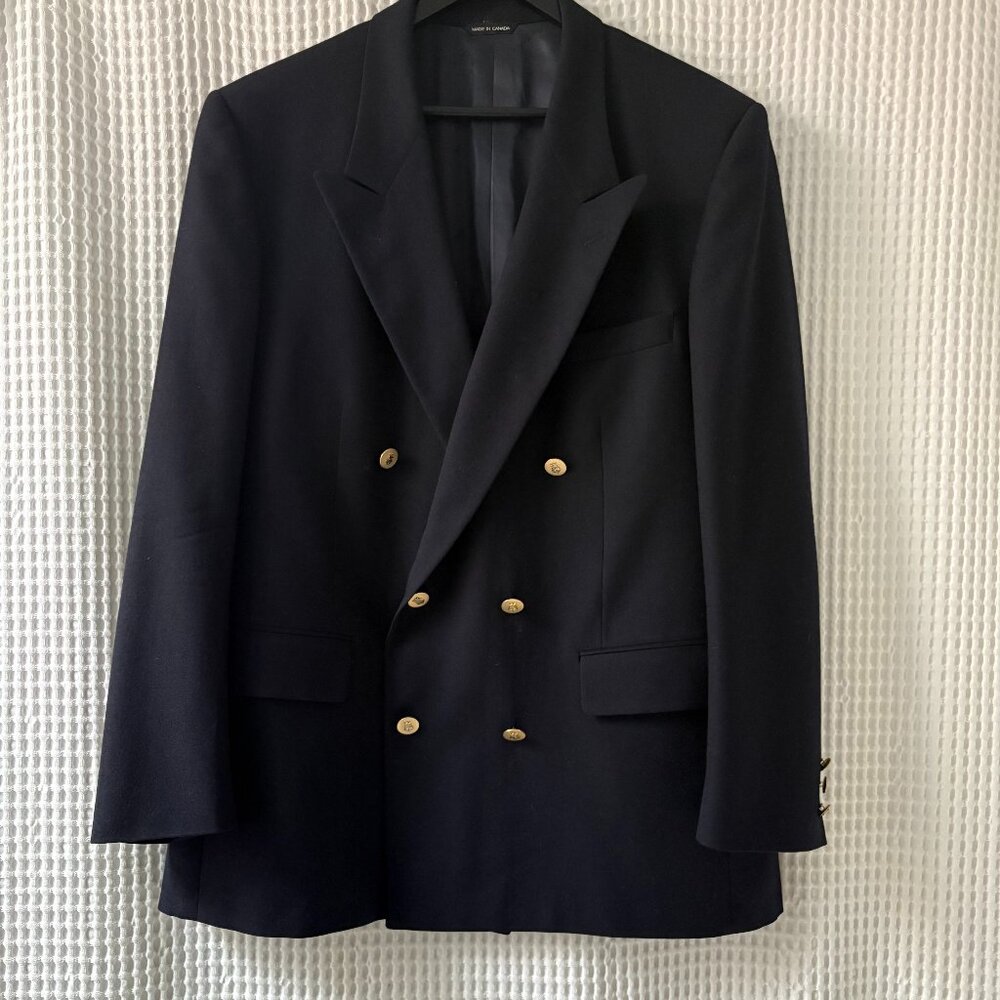 Aquascutum of London vintage navy wool double-breasted men's blazer large [READ]